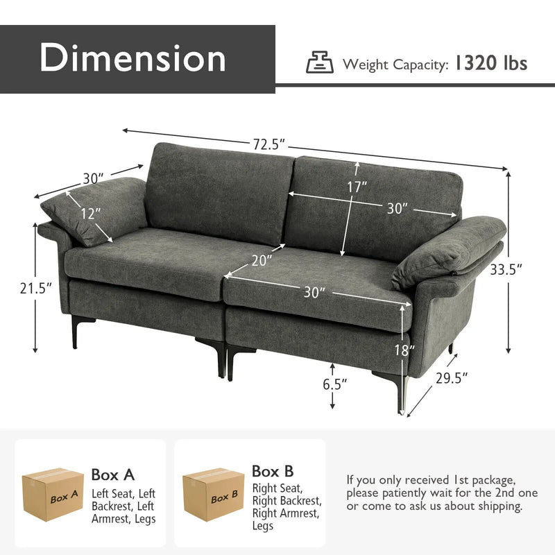 Modern Fabric Loveseat Sofa for with Metal Legs and Armrest Pillows by DirectDeals
