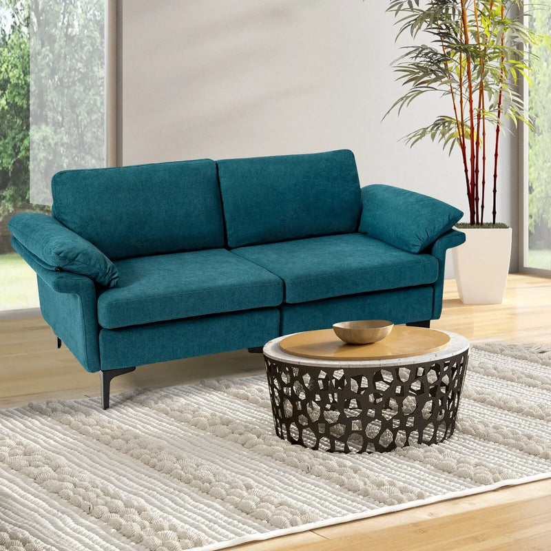 Modern Fabric Loveseat Sofa for with Metal Legs and Armrest Pillows by DirectDeals