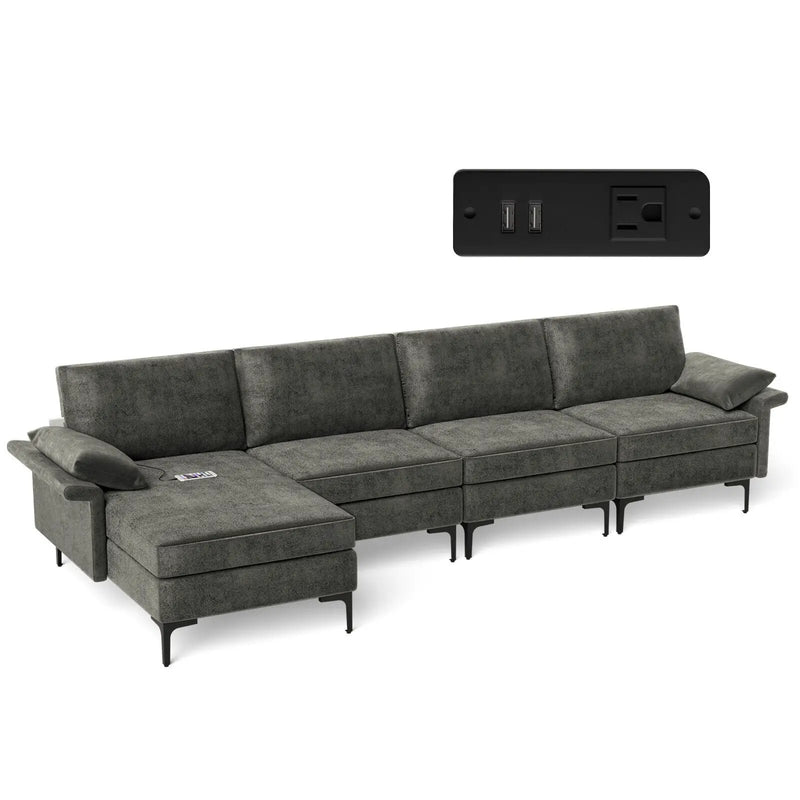 Extra Large L-shaped Sectional Sofa with Reversible Chaise and 2 USB Ports for 4-5 People by DirectDeals