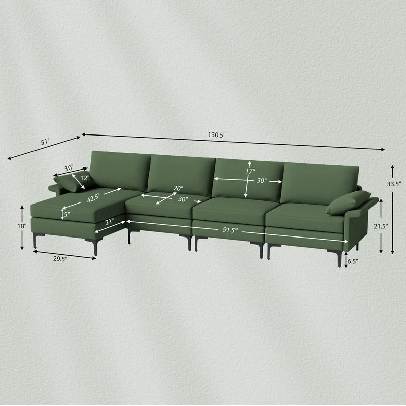 Extra Large L-shaped Sectional Sofa with Reversible Chaise and 2 USB Ports for 4-5 People by DirectDeals