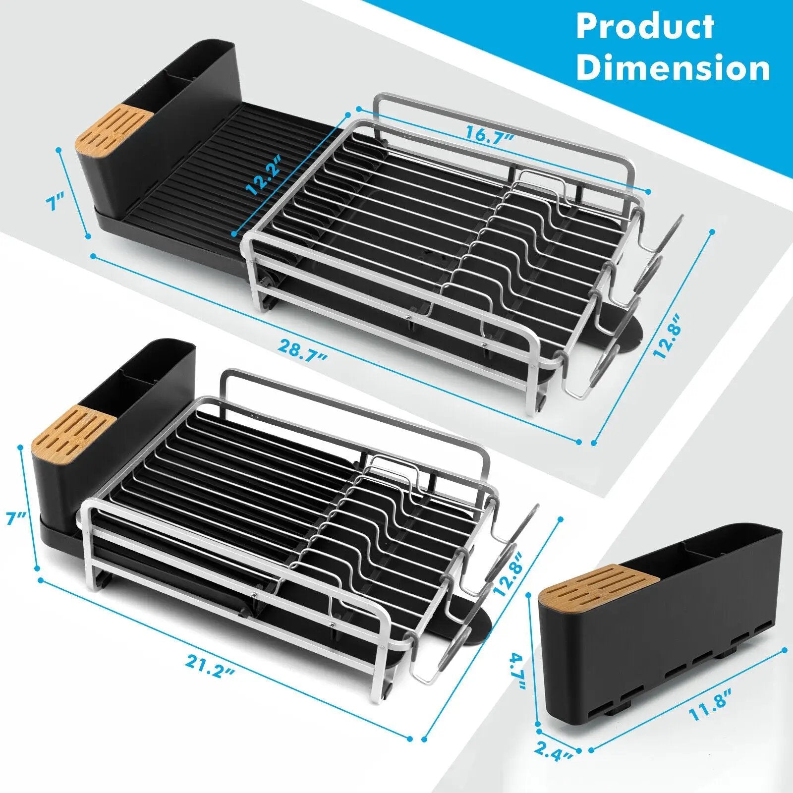 Aluminum Expandable Dish Drying Rack with Drainboard and Rotatable Drainage Spout by DirectDeals