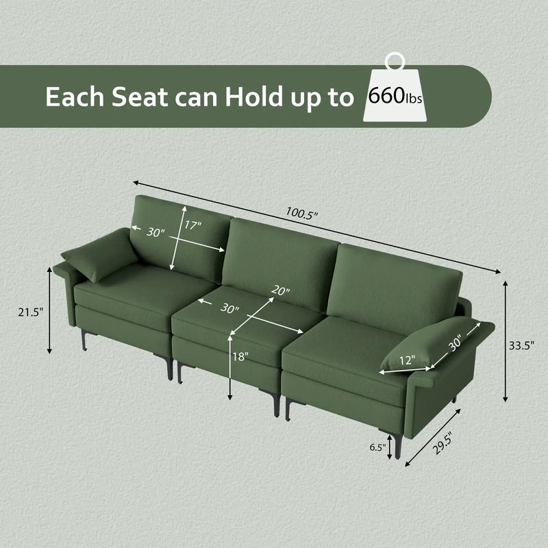 Large 3-Seat Sofa Sectional with Metal Legs for 3-4 people by DirectDeals