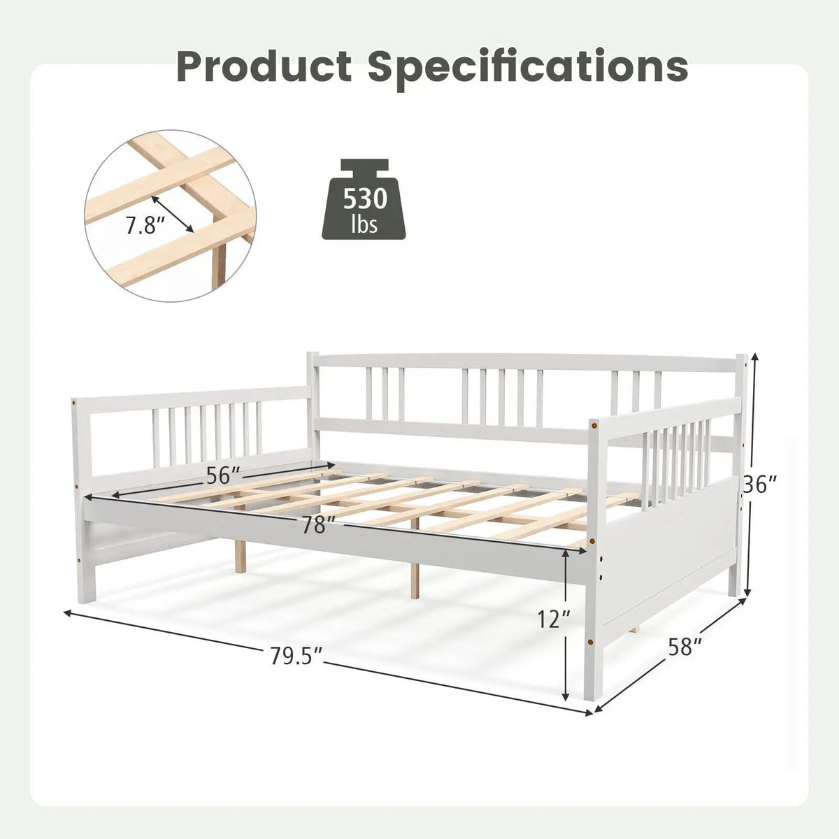 Classic Wooden Full Size Daybed Frame with Guardrails, photo 5 of 9