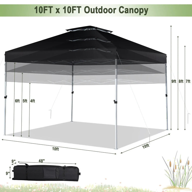 2-Tier 10 x 10 Feet Pop-up Canopy Tent with Wheeled Carry Bag-Black by DirectDeals