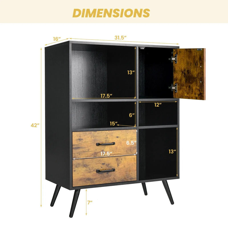 Industrial Buffet Sideboard Kitchen Cupboard with Cubbies Drawers-Rustic Brown by DirectDeals