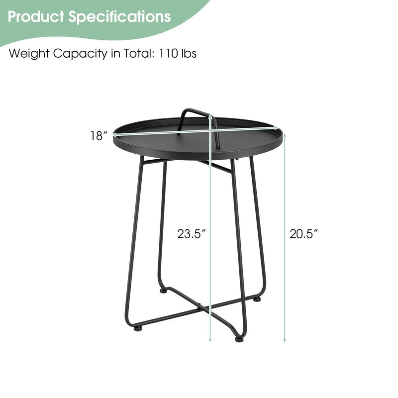 Outdoor Metal Patio End Side Table Weather Resistant with Handle by DirectDeals