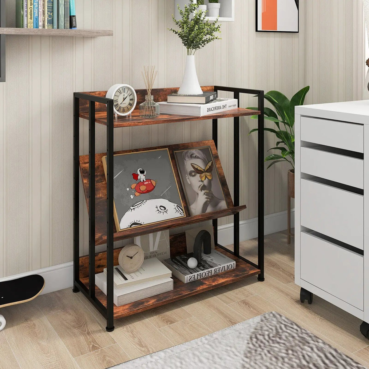 3/5-Tier Industrial Bookshelf Storage Shelf Display Rack with Adjustable Shelves, photo 2 of 9