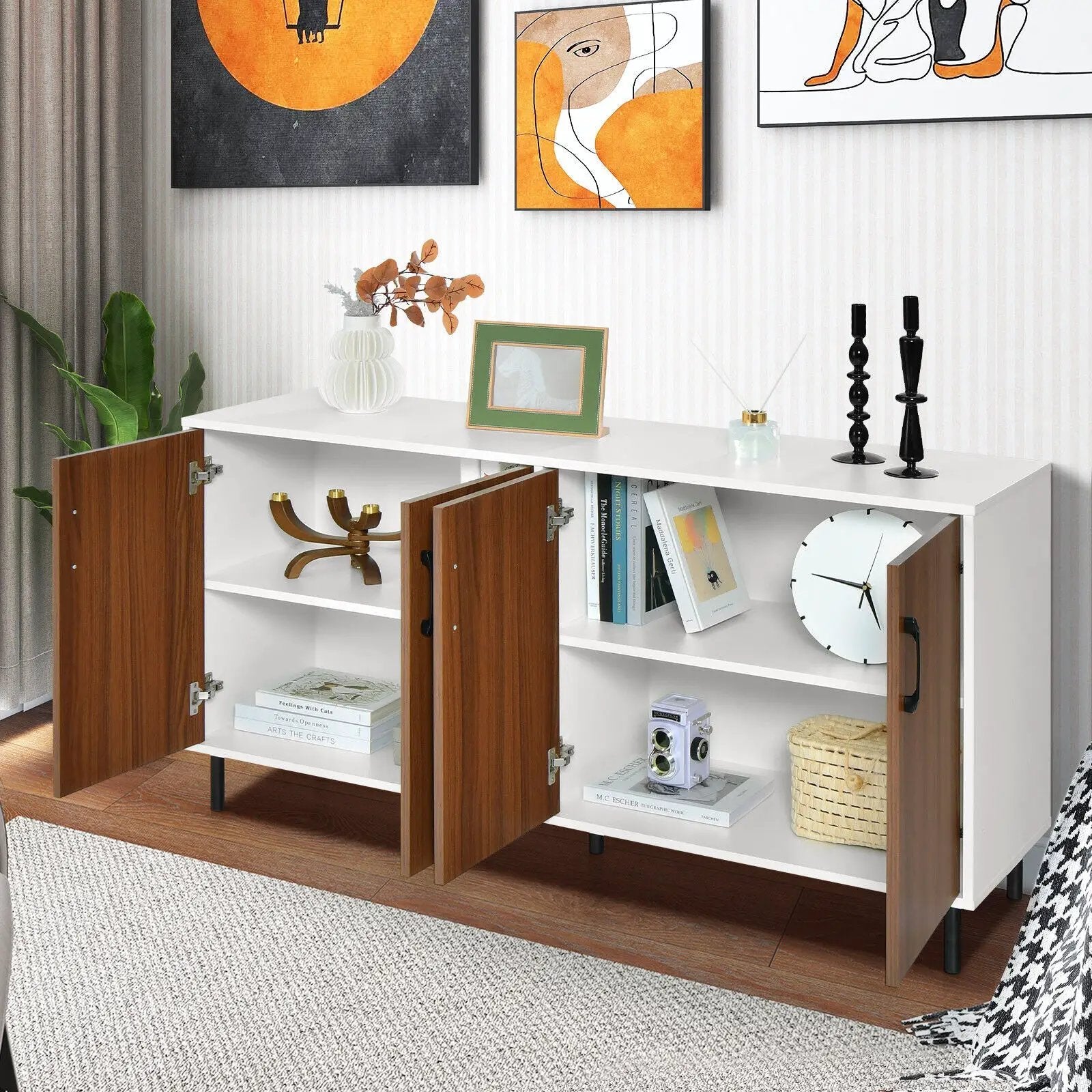 4-Door Kitchen Buffet Sideboard for Dining Room and Kitchen-White by DirectDeals