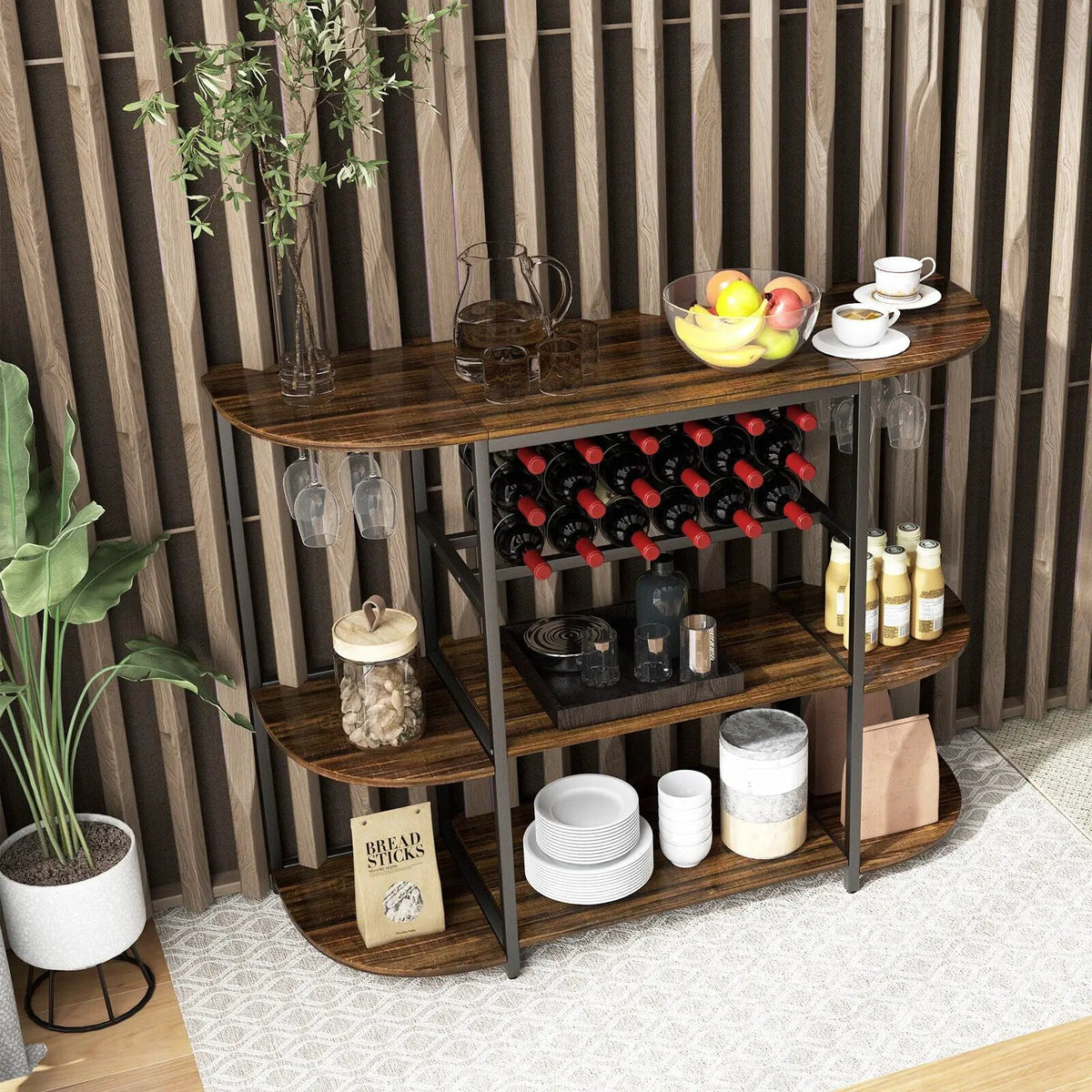 47 Inches Wine Rack Table with Glass Holder and Storage Shelves, photo 7 of 9