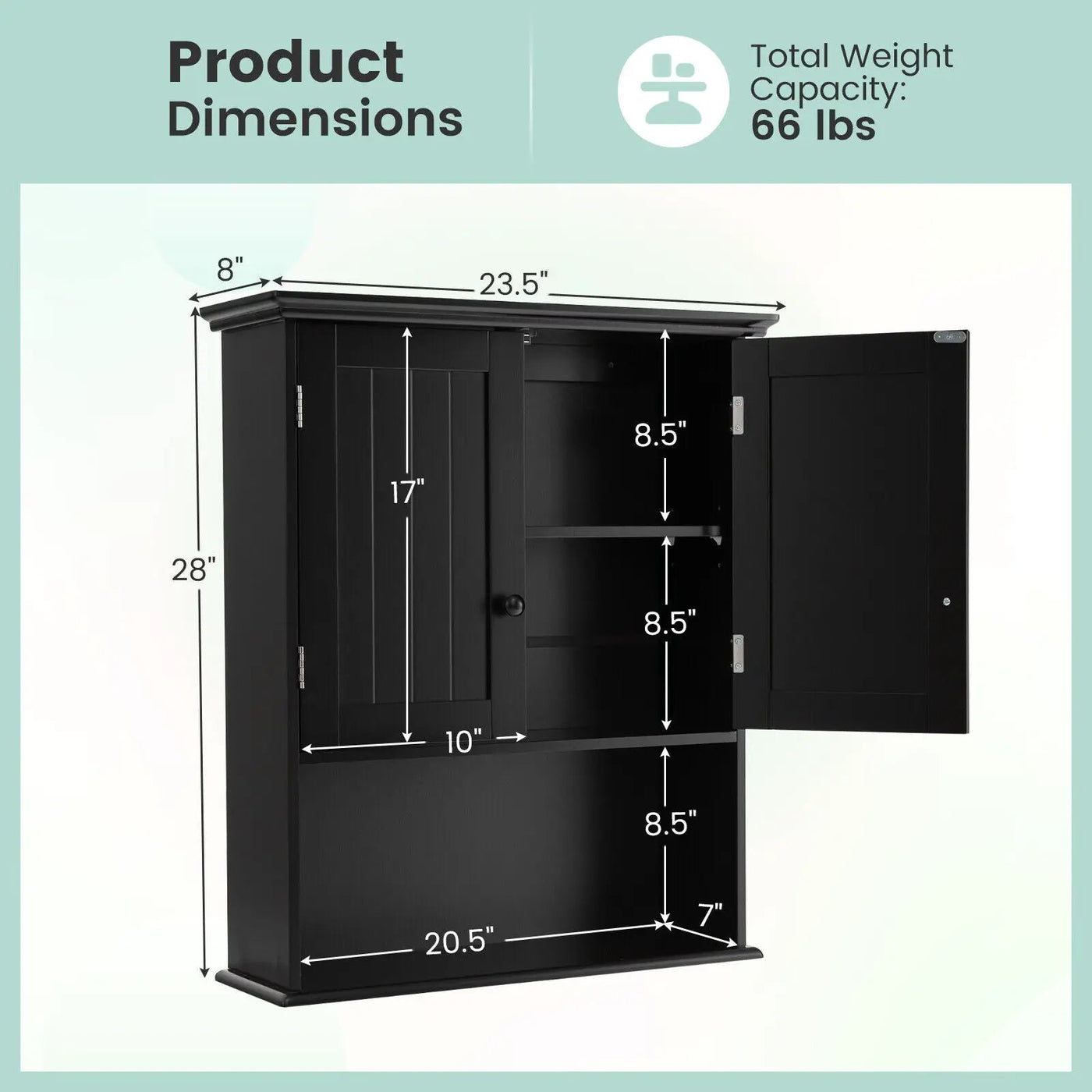 2-Door Wall Mount Bathroom Storage Cabinet with Open Shelf by DirectDeals
