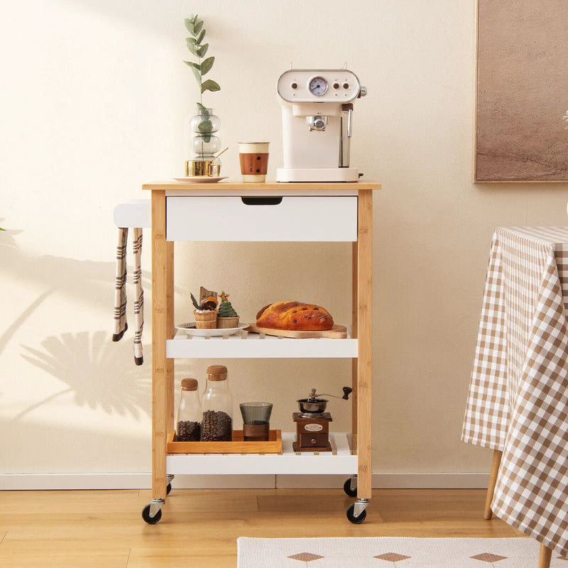 3-Tier Kitchen Island Cart Rolling Service Trolley with Bamboo Top by DirectDeals