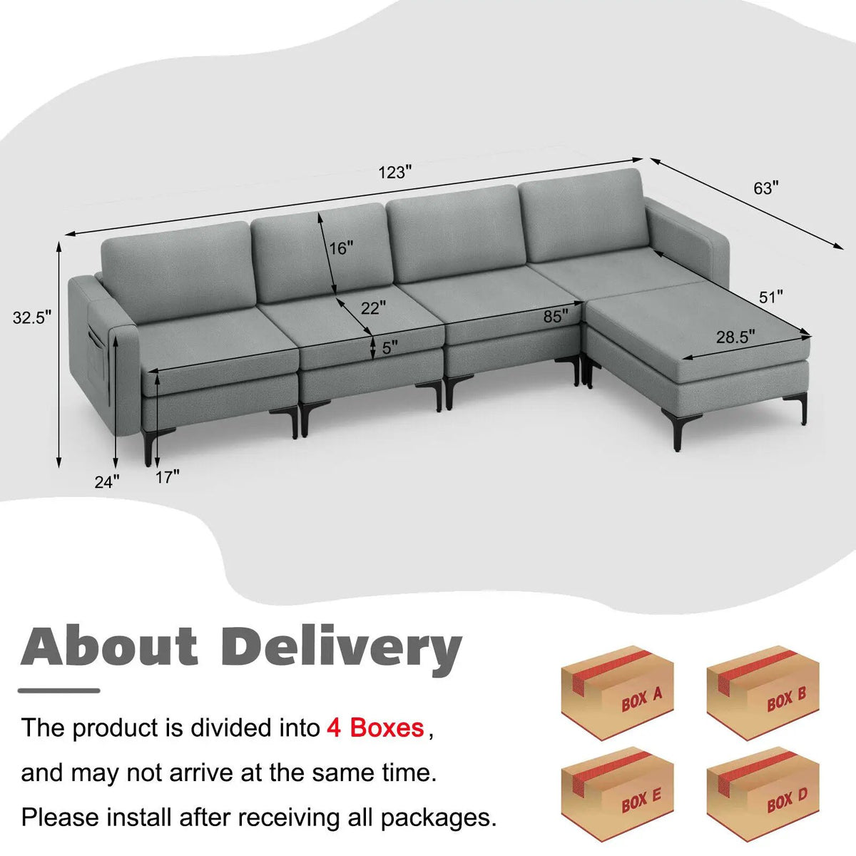 Modular L-shaped Sectional Sofa with Reversible Ottoman and 2 USB Ports, photo 22 of 40