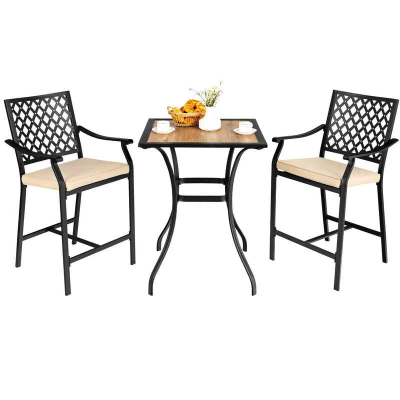 3 Pieces Patio Bar Set with 2 Bar Stools and 1 Square Table by DirectDeals