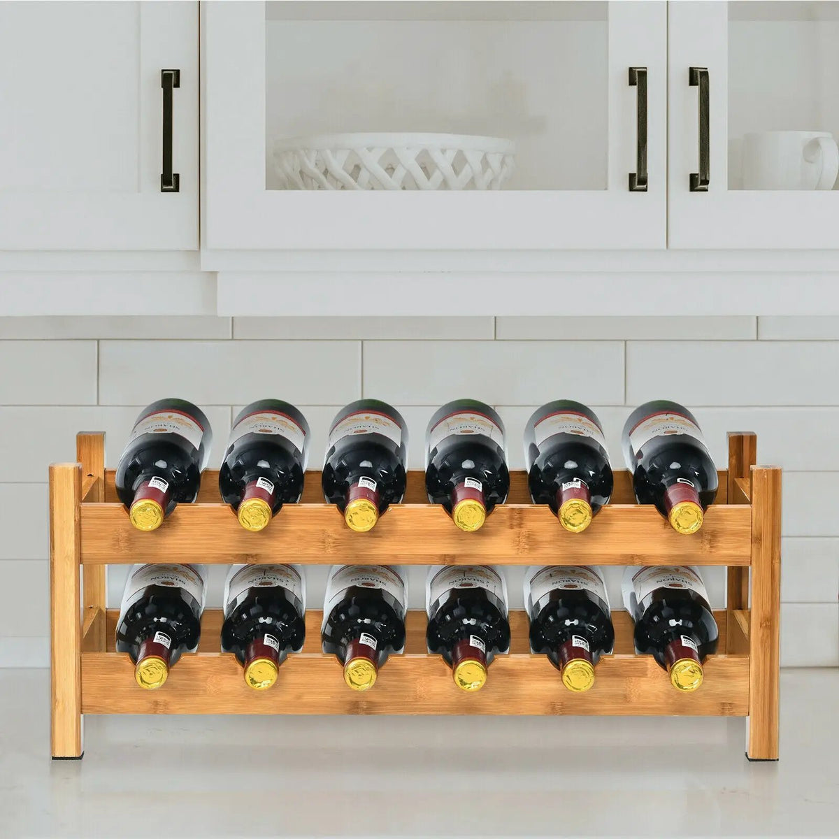2-Tier 12 Bottles Bamboo Storage Shelf Wine Rack, photo 16 of 16