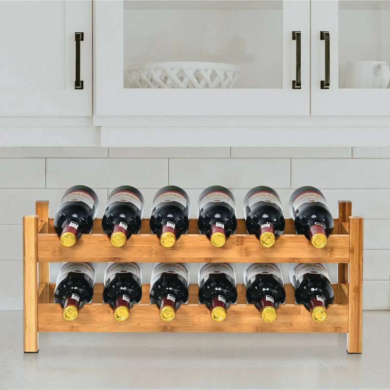 2-Tier 12 Bottles Bamboo Storage Shelf Wine Rack by DirectDeals
