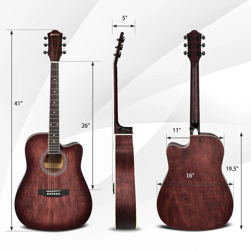 41 Inch Full Size Cutaway Acoustic Guitar Set for Beginner by DirectDeals