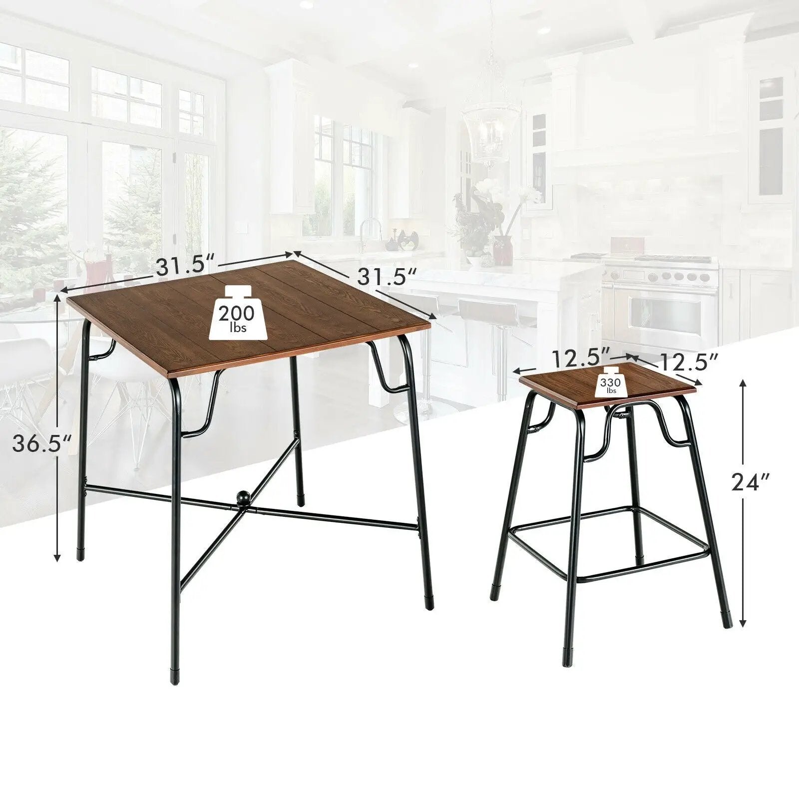 5 Pieces Bar Table Set with 4 Counter Height Backless Stools-Rustic Brown by DirectDeals