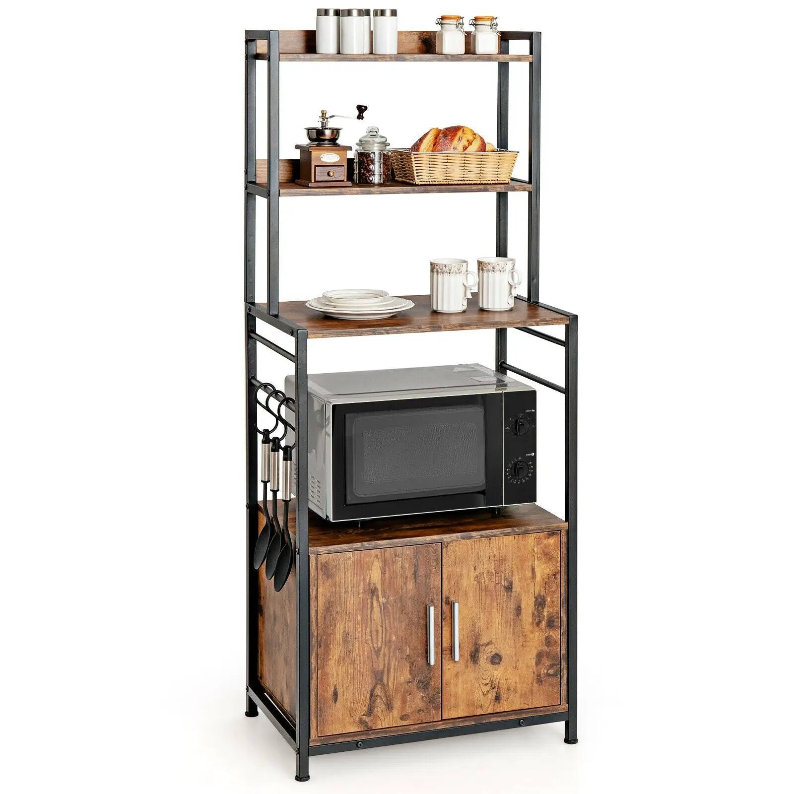 4-Tier Industrial Kitchen Bakers Rack Microwave Oven Stand-Brown by DirectDeals