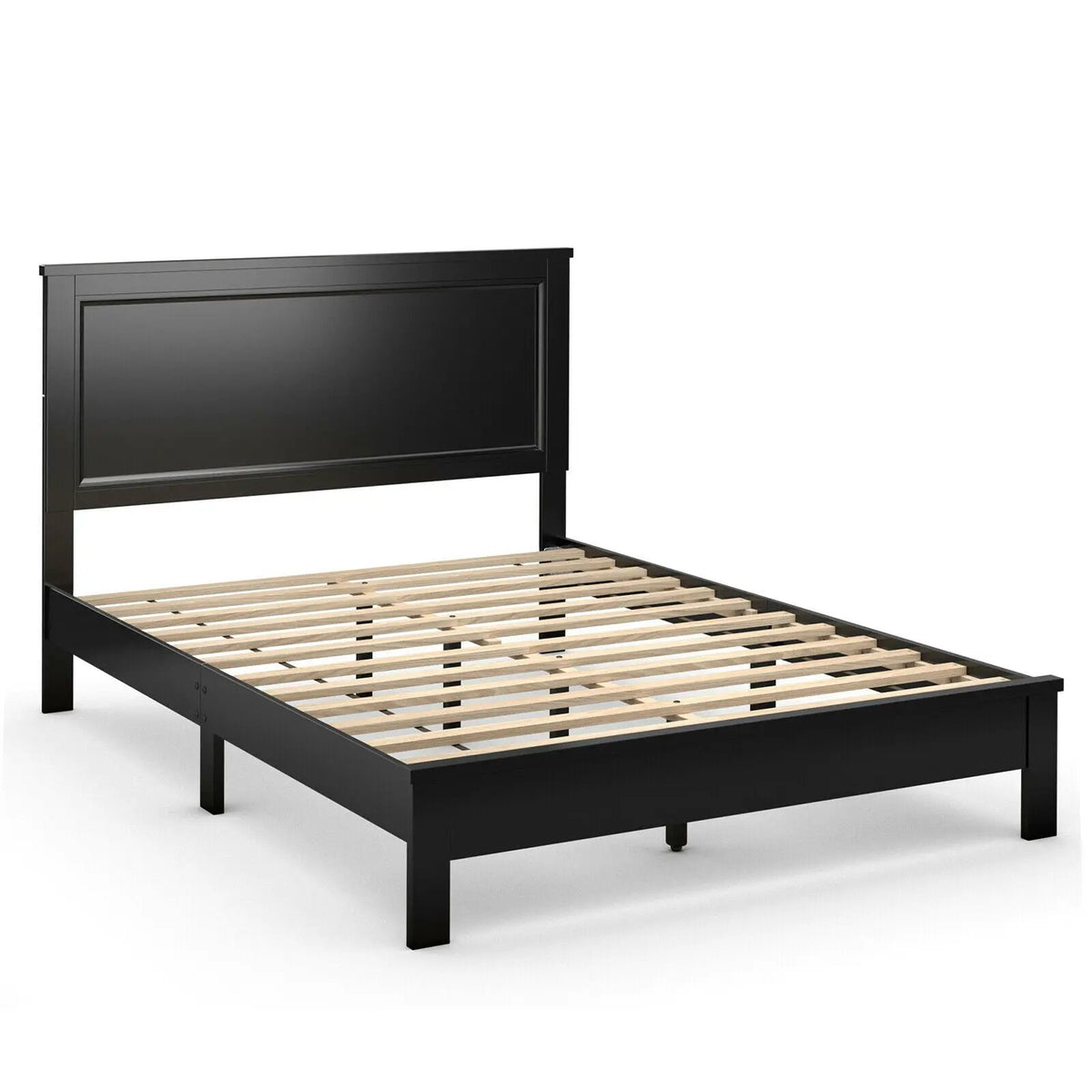 Queen Size Bed Frame Platform Slat High Headboard Bedroom with Rubber Wood Leg, photo 9 of 10