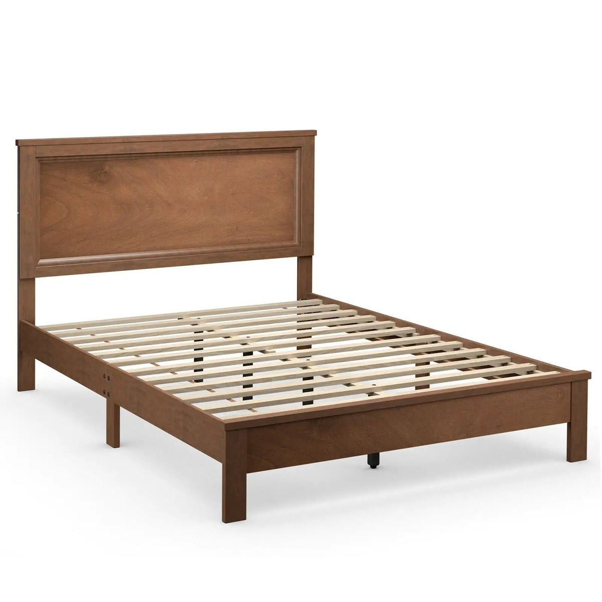 Queen Size Bed Frame Platform Slat High Headboard Bedroom with Rubber Wood Leg, photo 3 of 10