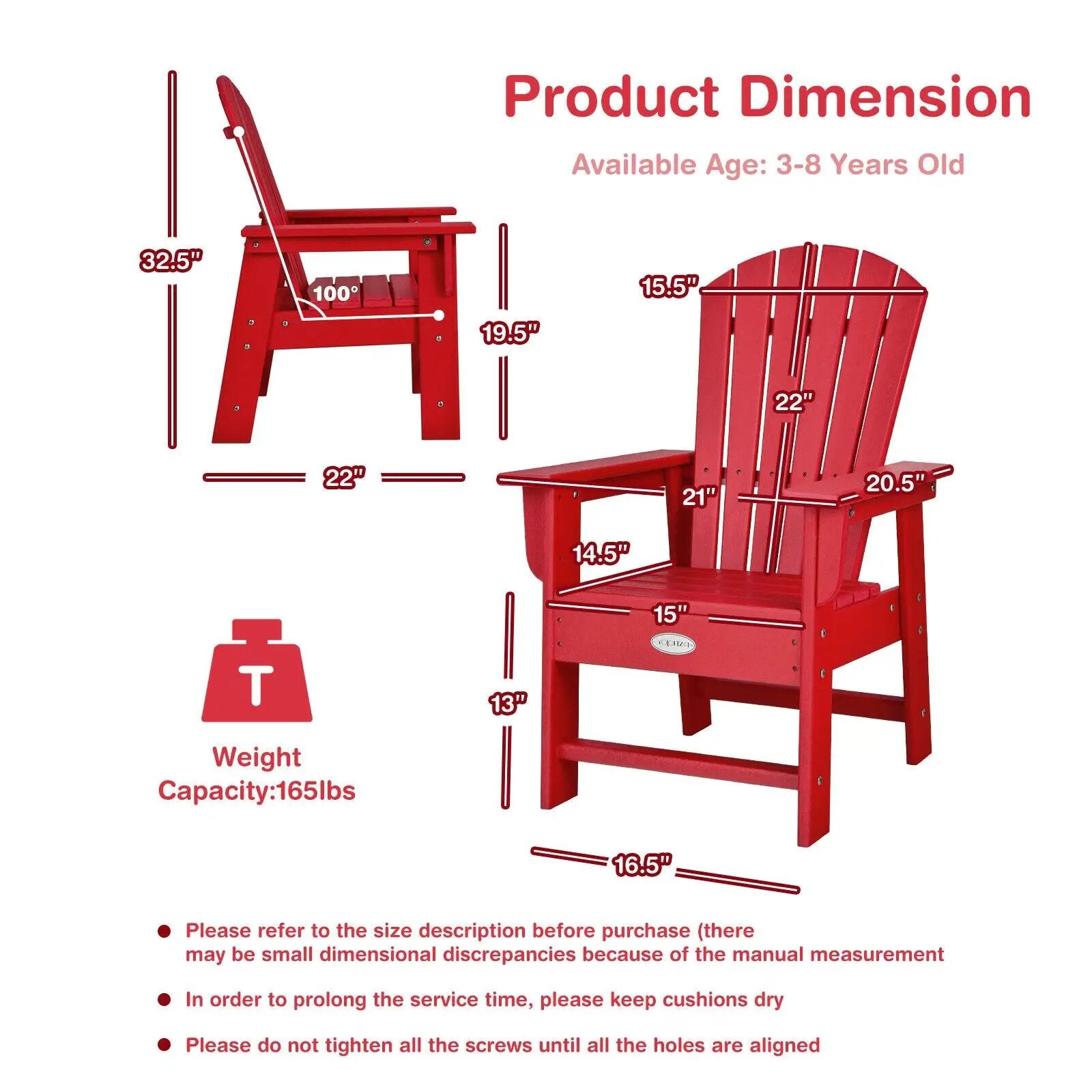 Patio Kids' Adirondack Chair with Ergonomic Backrest by DirectDeals