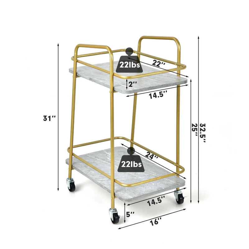 2-tier Kitchen Rolling Cart with Steel Frame and Lockable Casters-Gray by DirectDeals