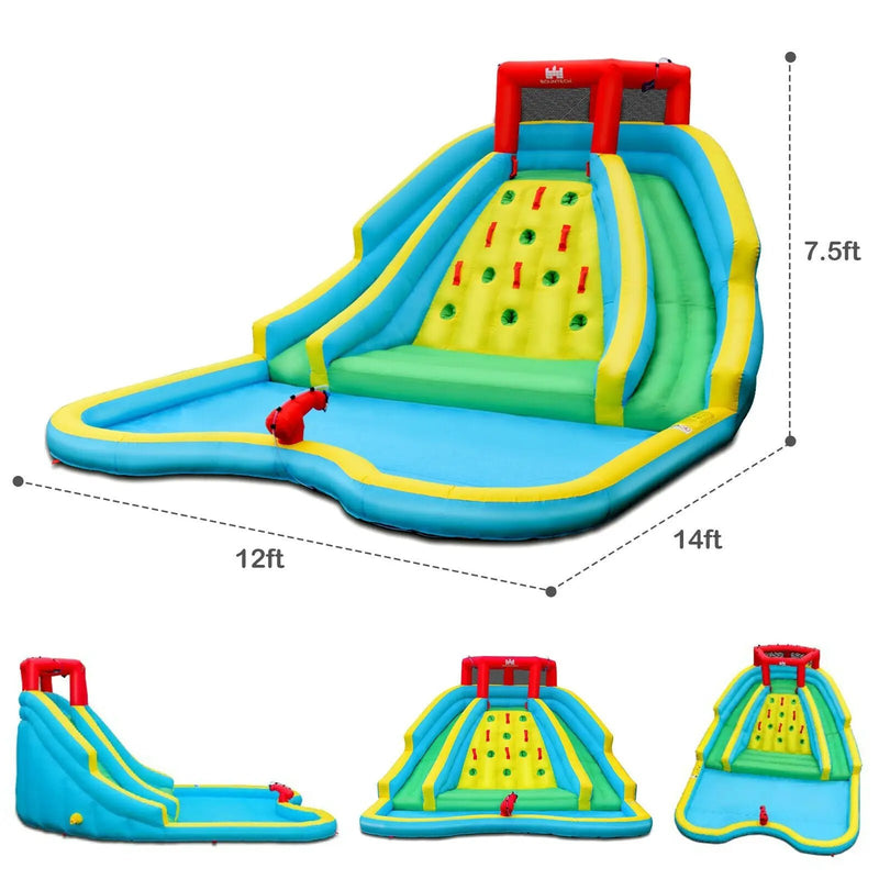 Double Side Inflatable Water Slide Park with Climbing Wall for Outdoor Without Blower by DirectDeals