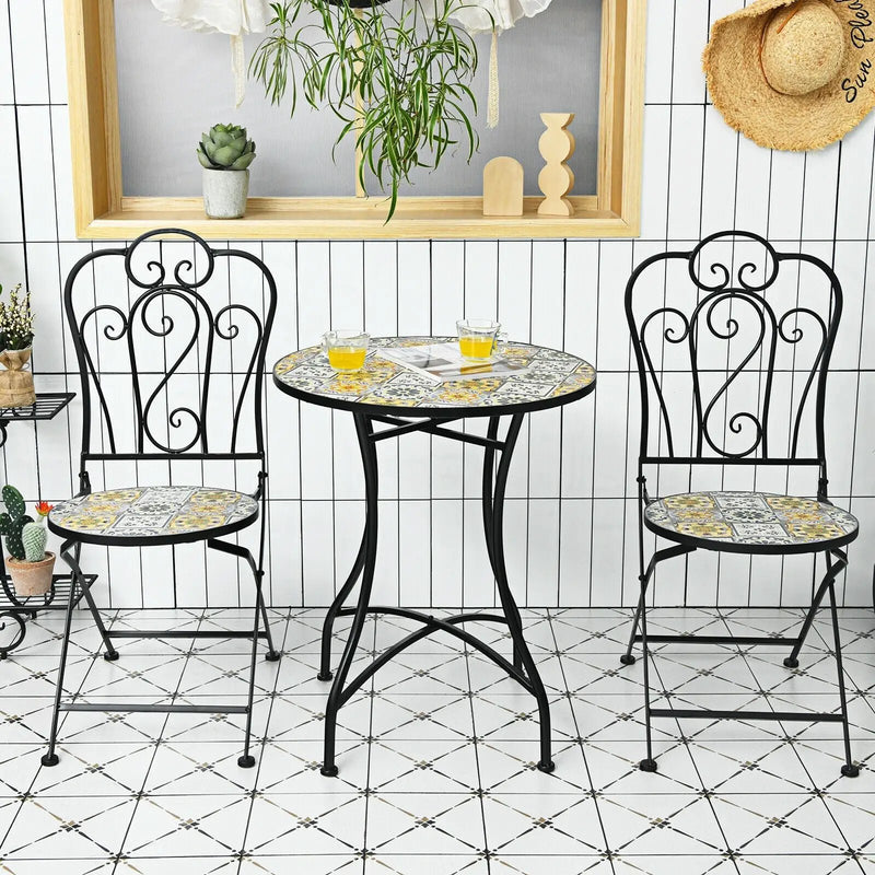 2-Pieces Mosaic Folding Bistro Chairs with Ceramic Tiles Seat by DirectDeals