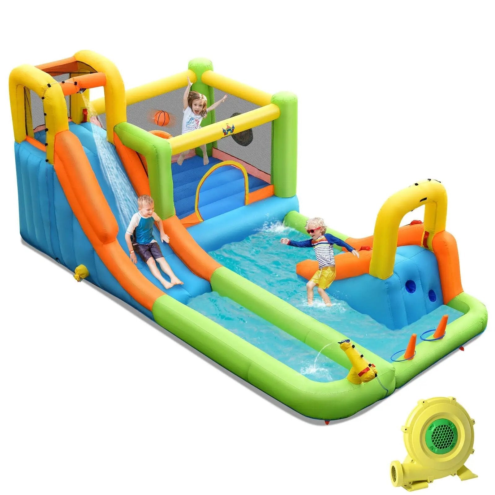 8-in-1 Inflatable Water Slide Bounce House with Splash Pool and 735W Blower by DirectDeals