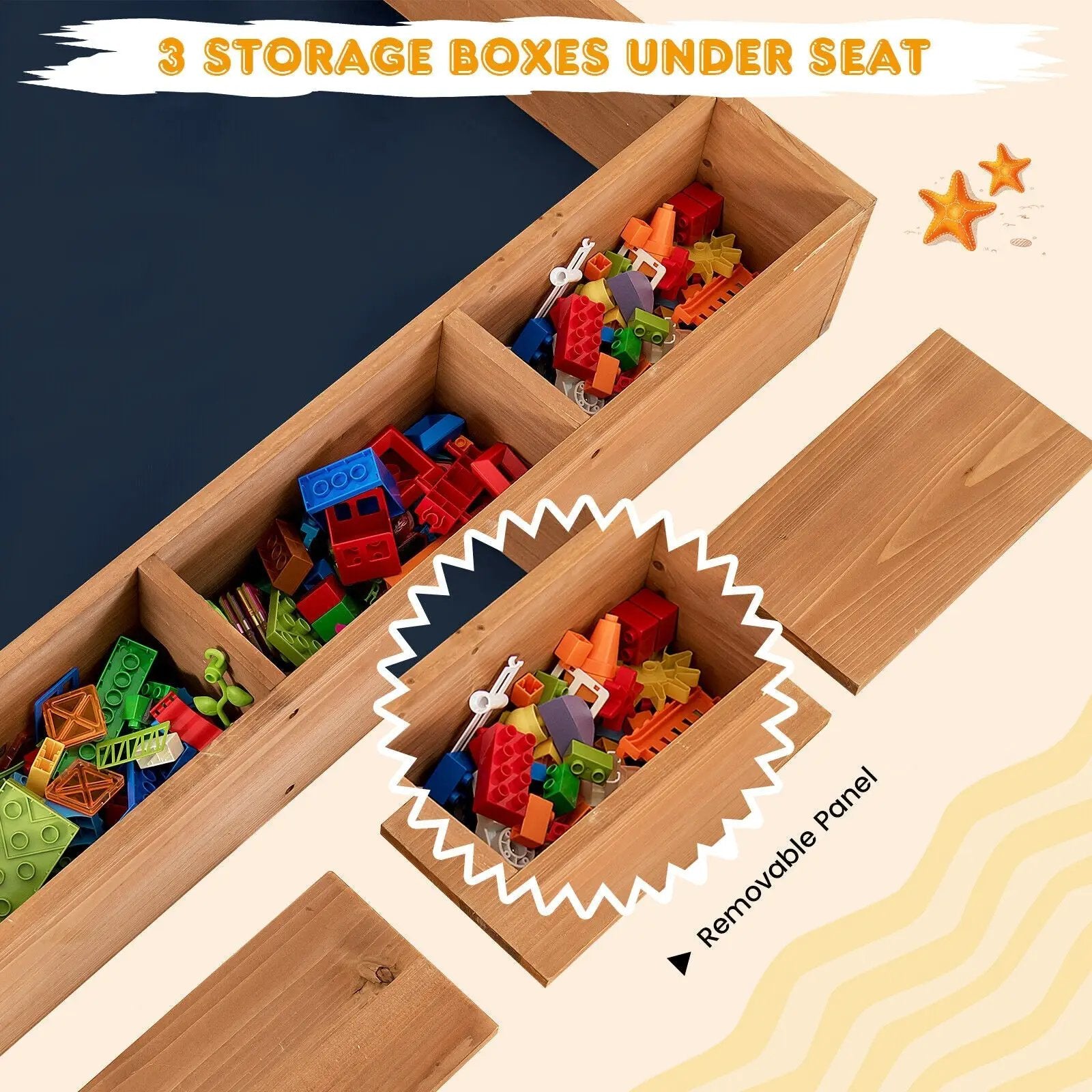 Kids Wooden Square Sandbox with Cover by DirectDeals