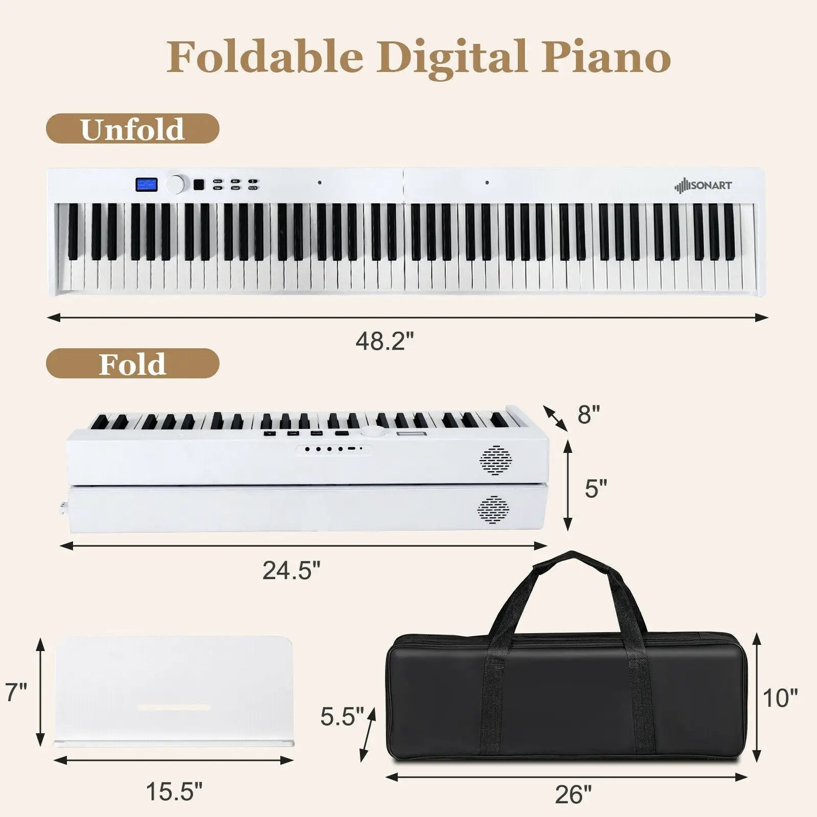 88-Key Foldable Digital Piano with MIDI and Wireless BT by DirectDeals