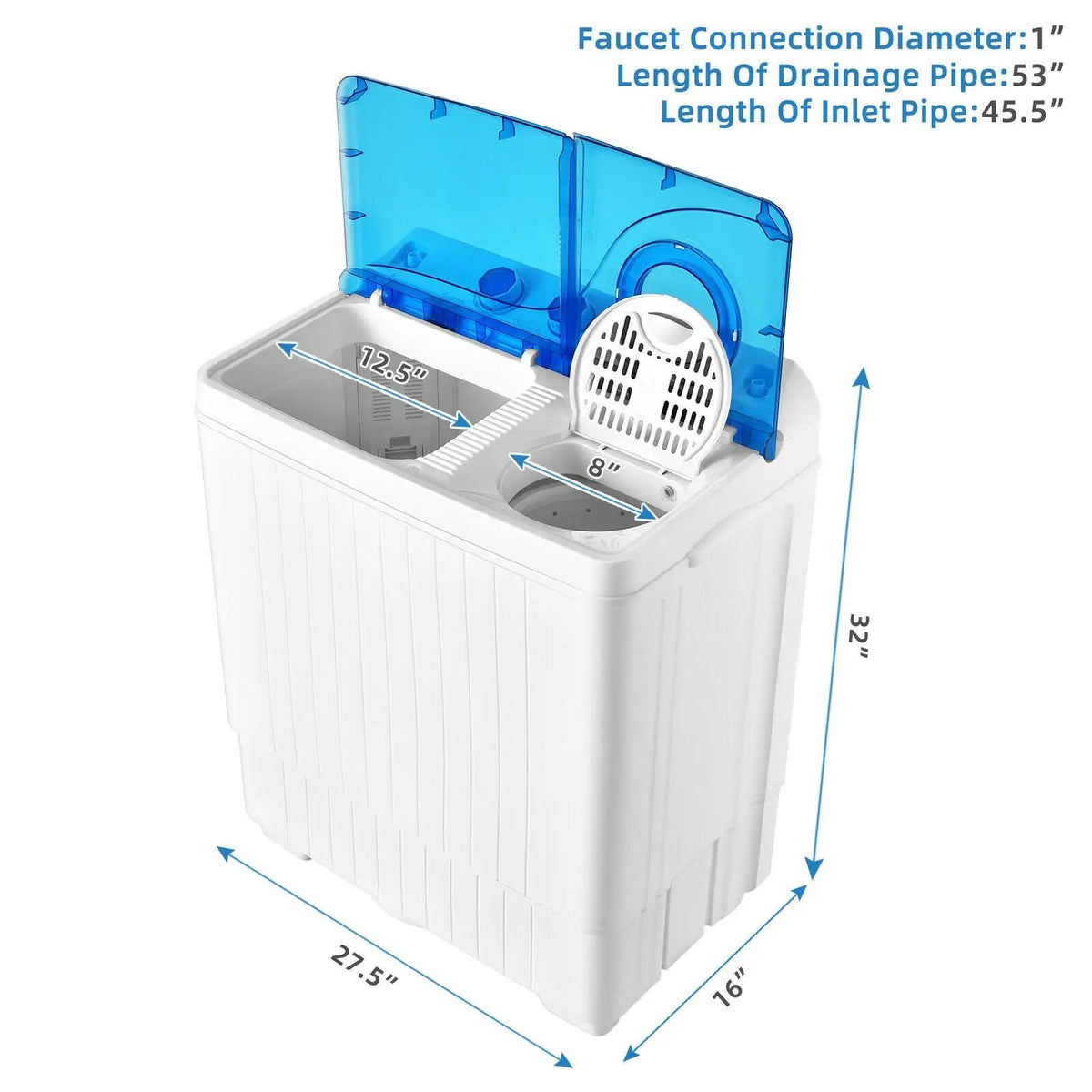 26 LBS Twin Tub Portable Washing Machine with Built-In Drain Pump-Gray, photo 5 of 10