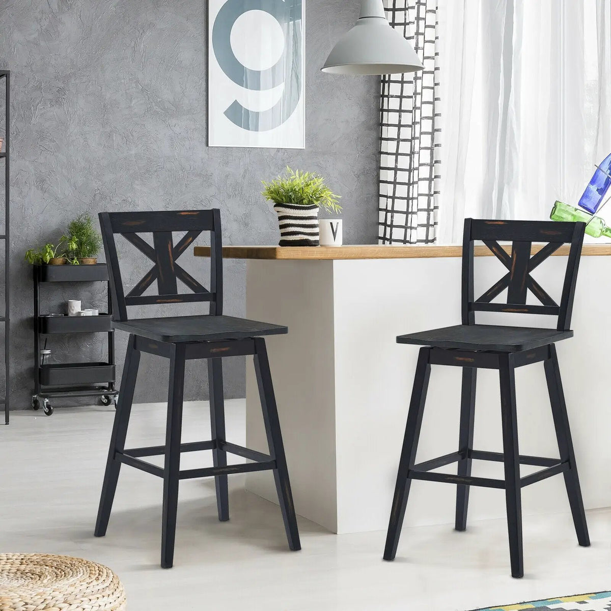 Set of 2 360-Degree Swivel Bar Stools for Home Restaurant, photo 4 of 16