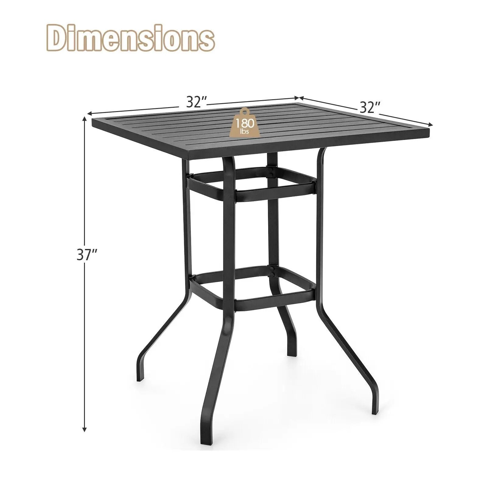 32 Inches Outdoor Steel Square Bar Table with Powder-Coated Tabletop by DirectDeals