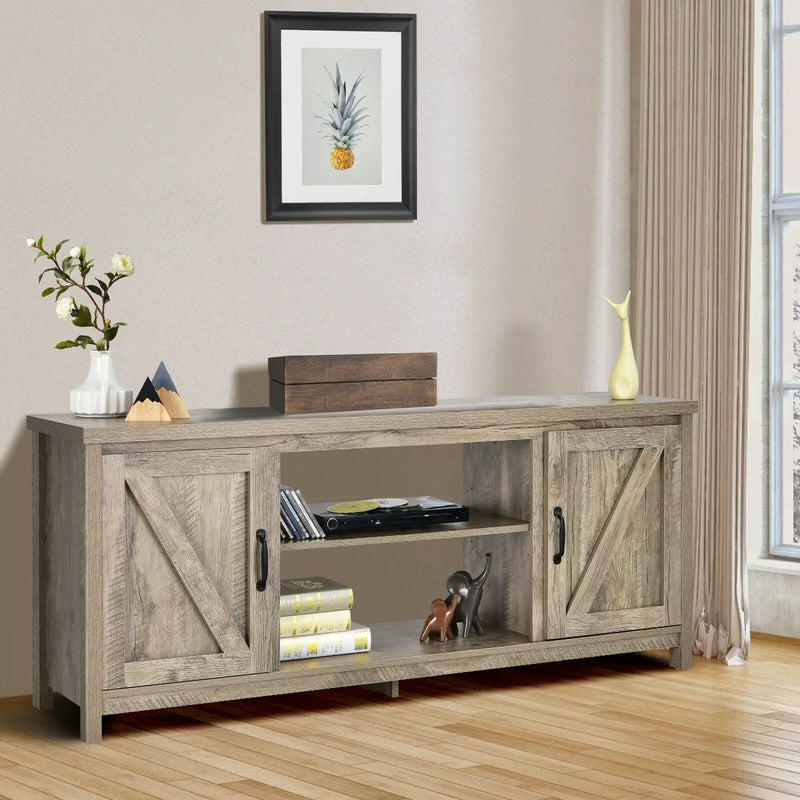 59 Inches TV Stand Media Console Center with Storage Cabinet-Natural by DirectDeals