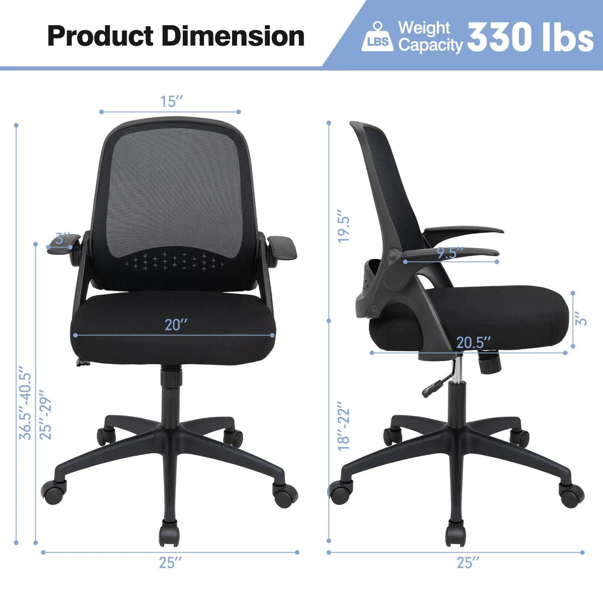 Adjustable Mesh Office Chair Rolling Computer Desk Chair with Flip-up Armrest, photo 5 of 9