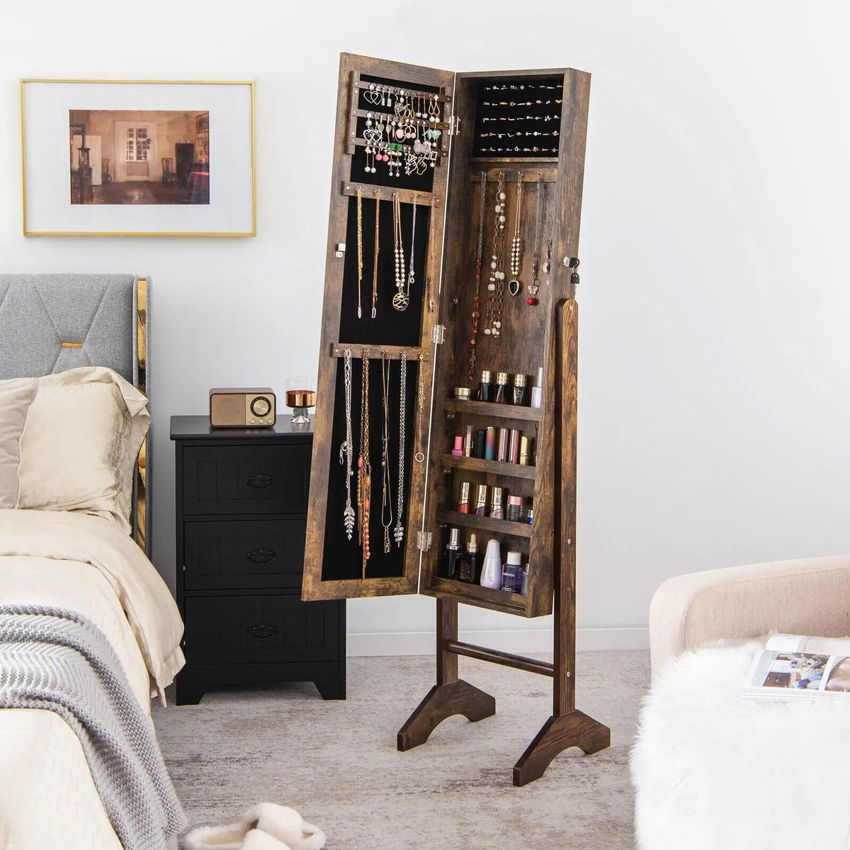 Free-Standing Jewelry Cabinet with Full-Length Mirror and Lockable Door, photo 2 of 16