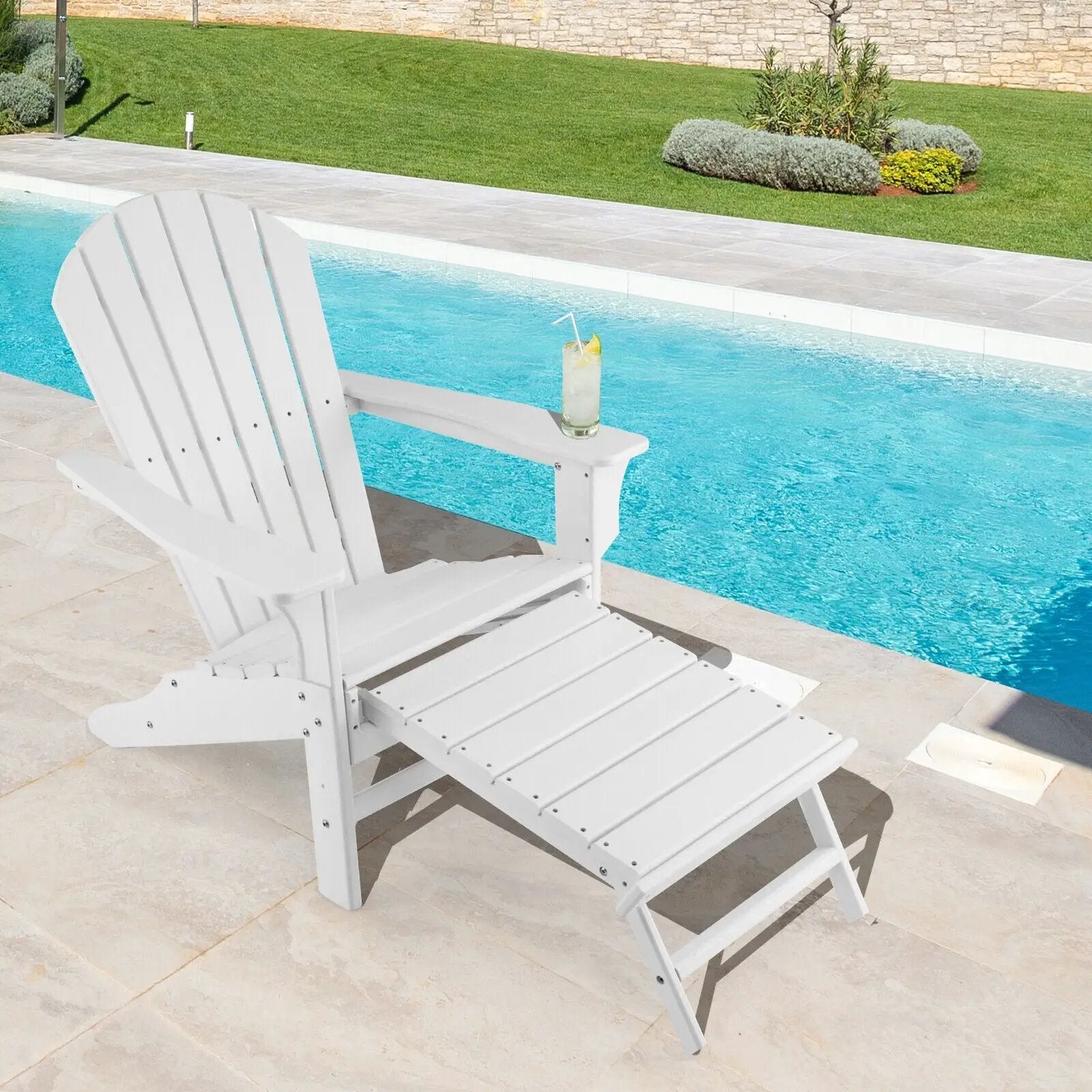 Patio HDPE Adirondack Chair with Retractable Ottoman by DirectDeals
