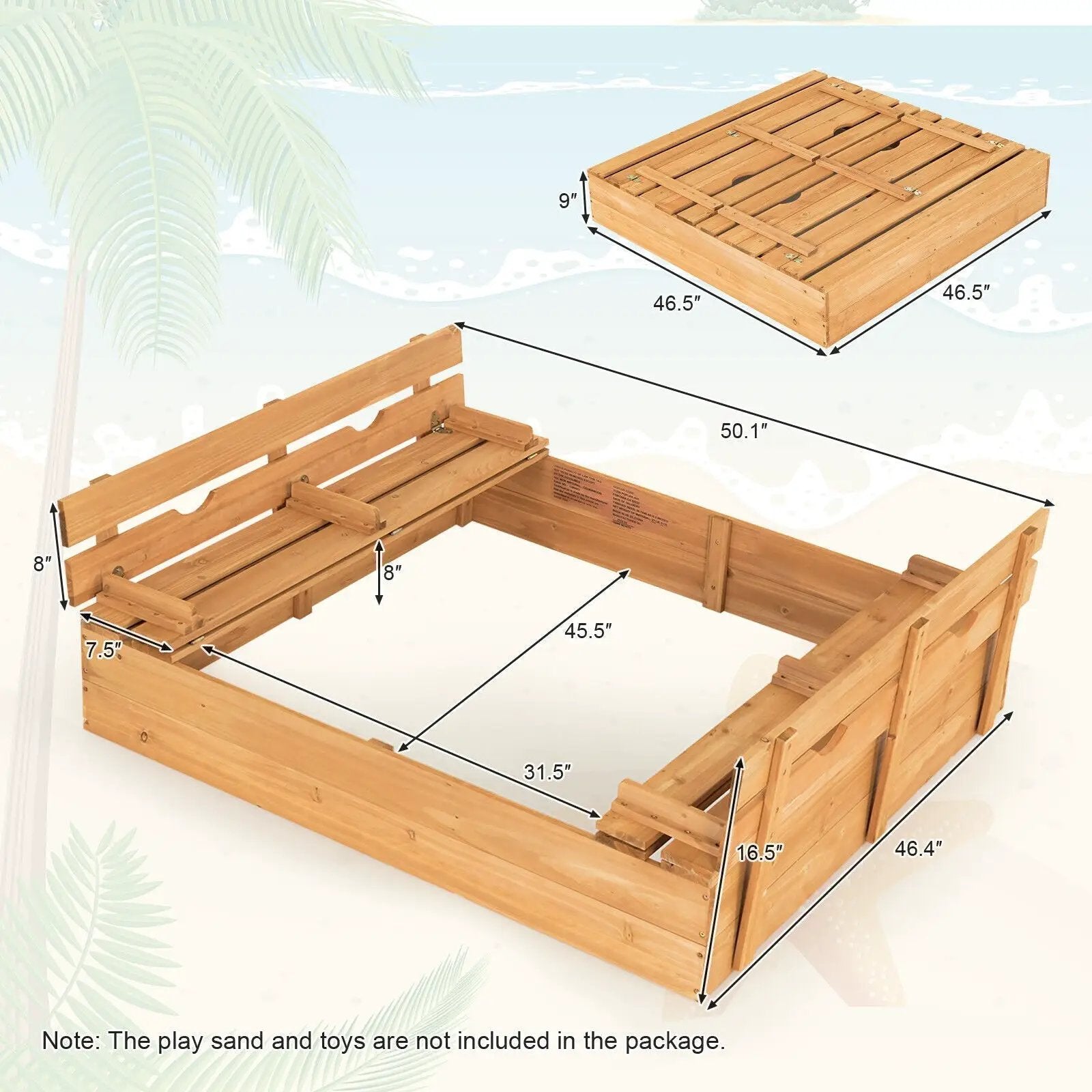 Kids Wooden Sandbox with 2 Foldable Bench Seats by DirectDeals