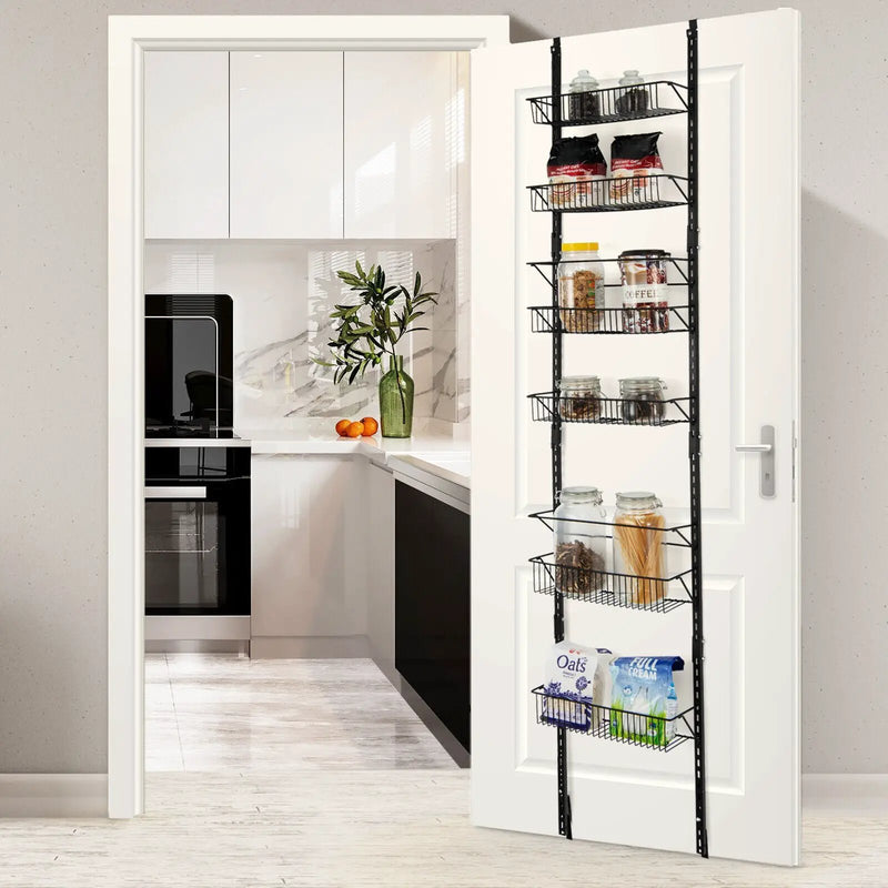 Over the Door Pantry Organizer Rack with Adjustable Door Hook and 6 Basket by DirectDeals
