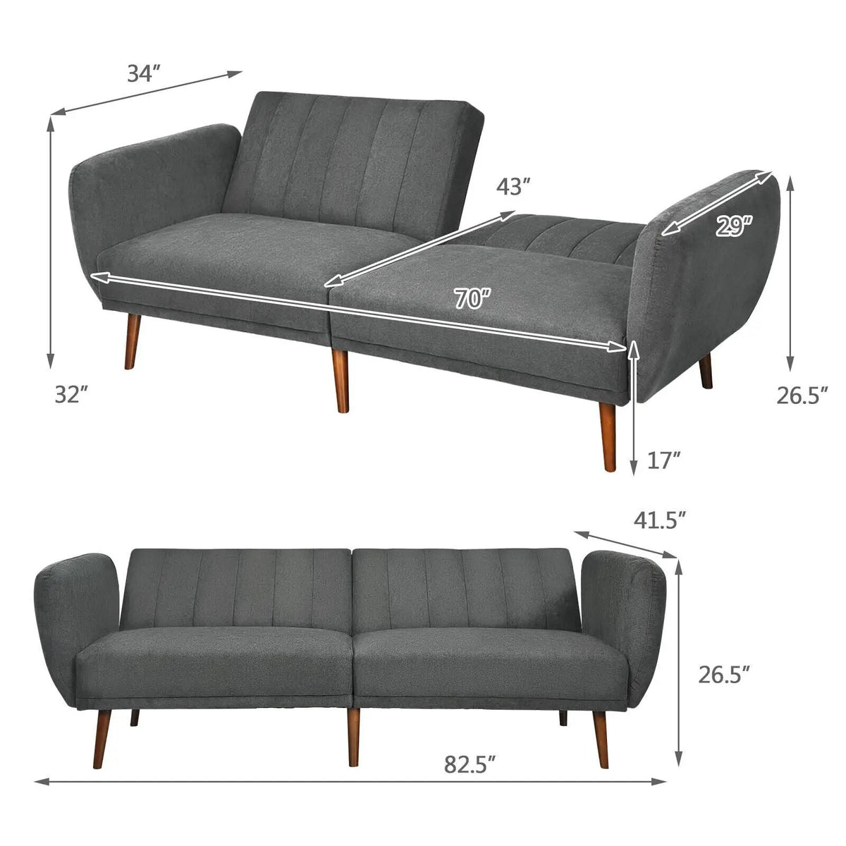 Convertible Futon Sofa Bed Adjustable Couch Sleeper with Wood Legs, photo 4 of 10