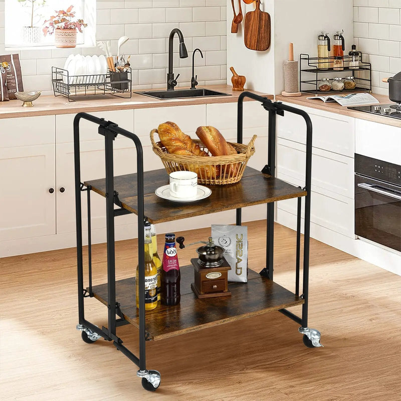 Folding Rolling Cart with Metal Frame-2-Tier by DirectDeals