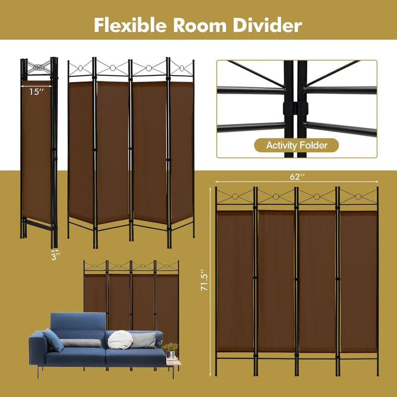 6 Feet 4-Panel Folding Freestanding Room Divider by DirectDeals