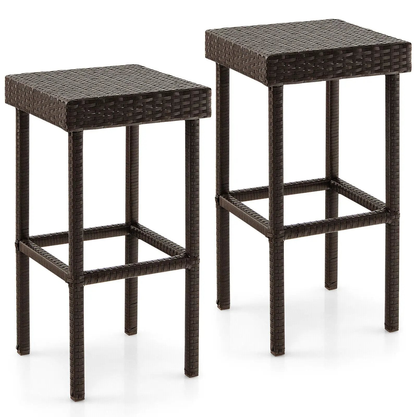 2 Pieces Patio Rattan Wicker Bar Stool Chairs-Brown by DirectDeals