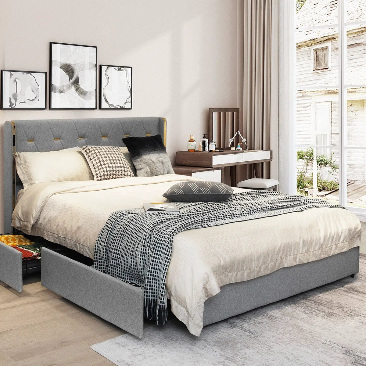 Bed Frame Mattress Foundation with 4 Storage Drawers, photo 7 of 9