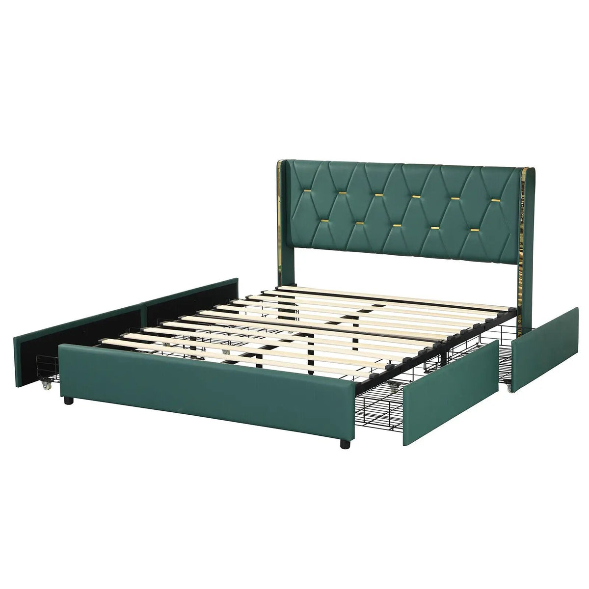 Full/Queen Size Upholstered Bed Frame with 4 Drawers-Green, photo 3 of 9