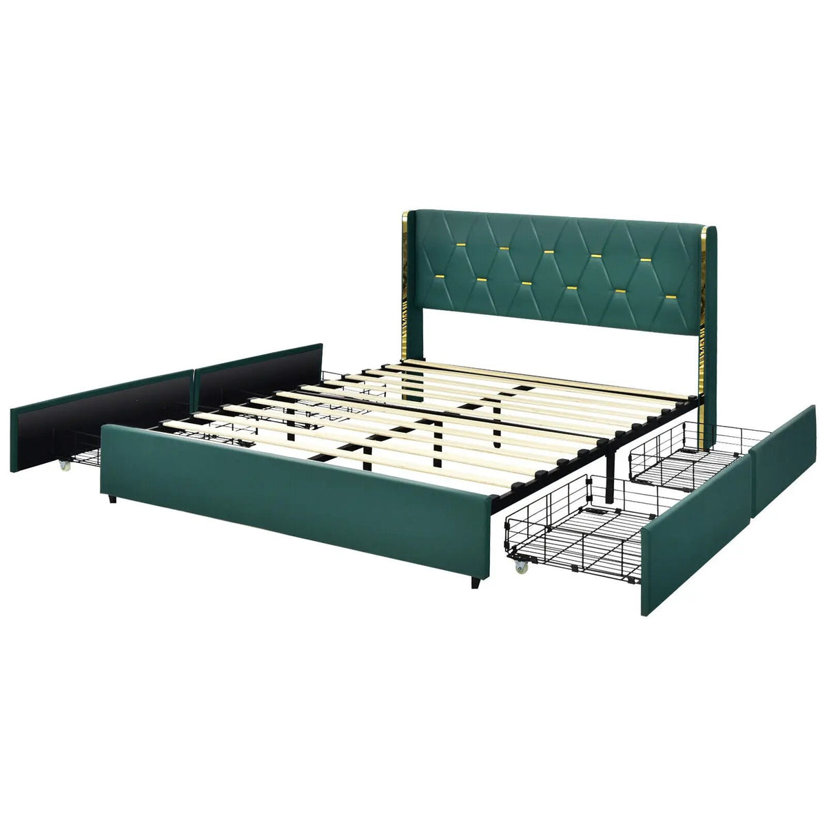 Full/Queen Size Upholstered Bed Frame with 4 Drawers-Green, photo 9 of 9