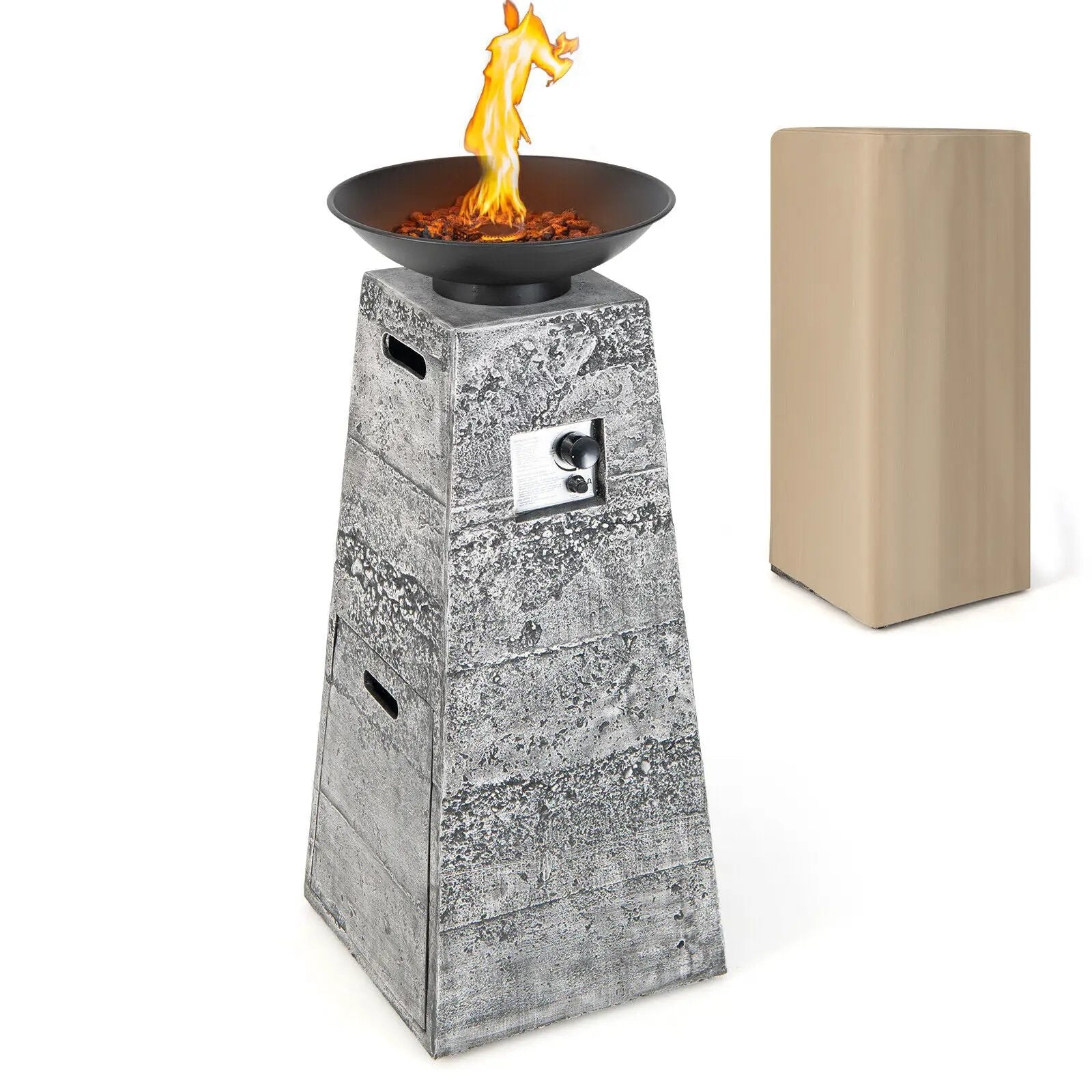 48 Inch Propane Fire Bowl Column with Lava Rocks and PVC Cover-Gray by DirectDeals