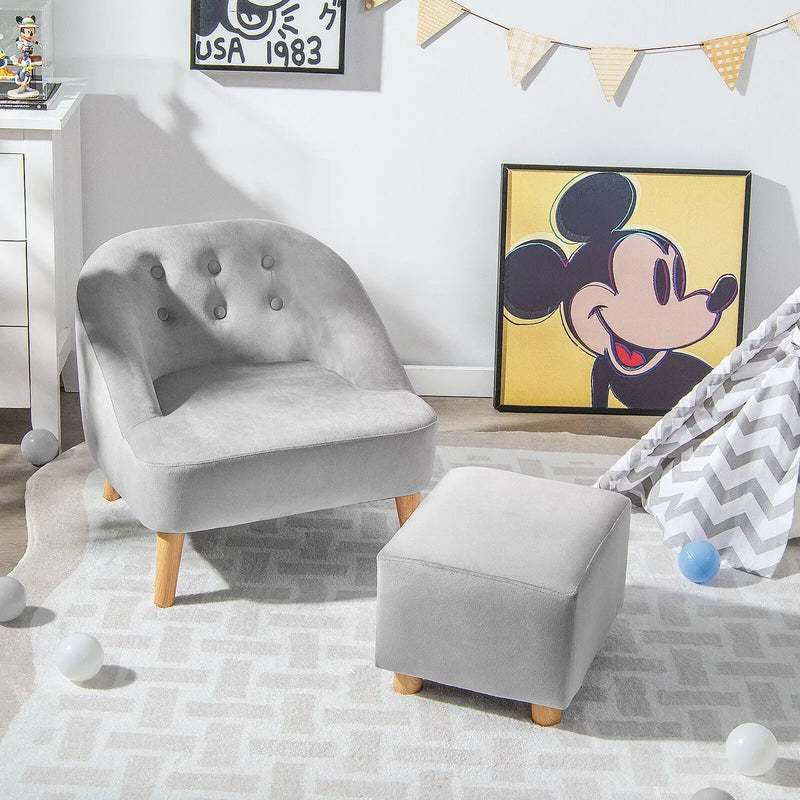 Soft Velvet Upholstered Kids Sofa Chair with Ottoman by DirectDeals
