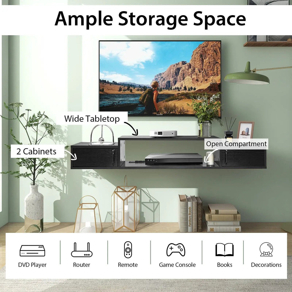 55 Inches Floating TV Stand with Power Outlet, photo 12 of 16